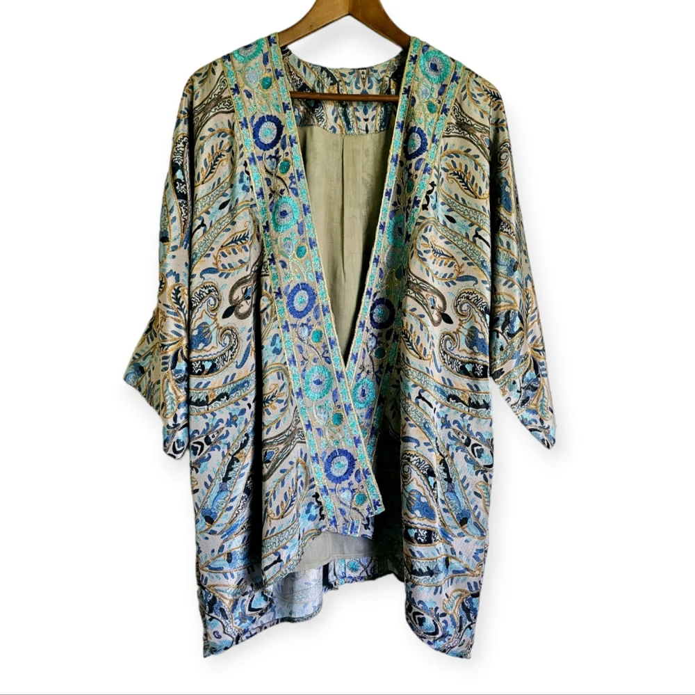 Soft Surroundings Medina Floral Jacquard Embroidered Kimono Size S M - Picture 1 of 9